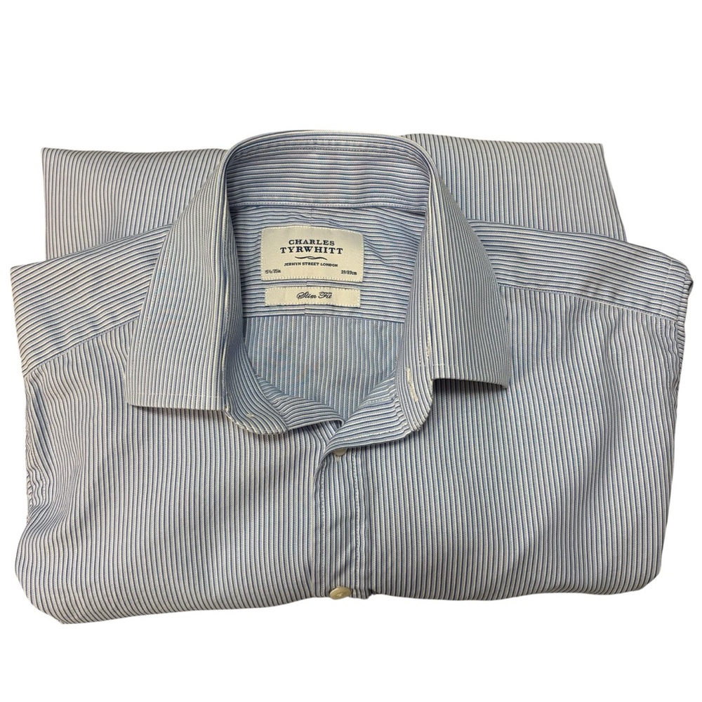 Charles Tyrwhitt Blue Striped French Cuff Dress Shirt